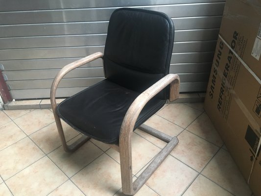 Vintage Black Leather Armchair, 1970s-WQQ-935920