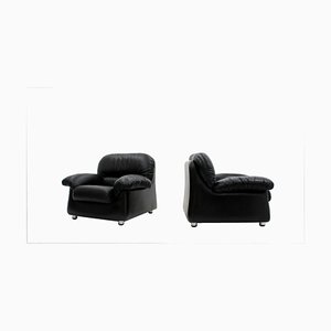 Vintage Black Leather Lounge Chairs, 1970s, Set of 2-ZQ-831491