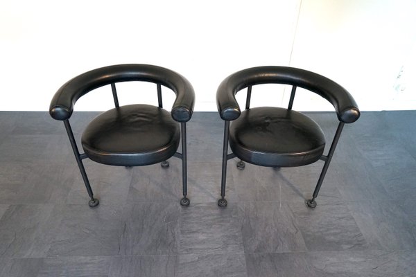 Vintage Black Leather Side Chairs by Martin Visser 1979, Set of 2-CIP-2023640