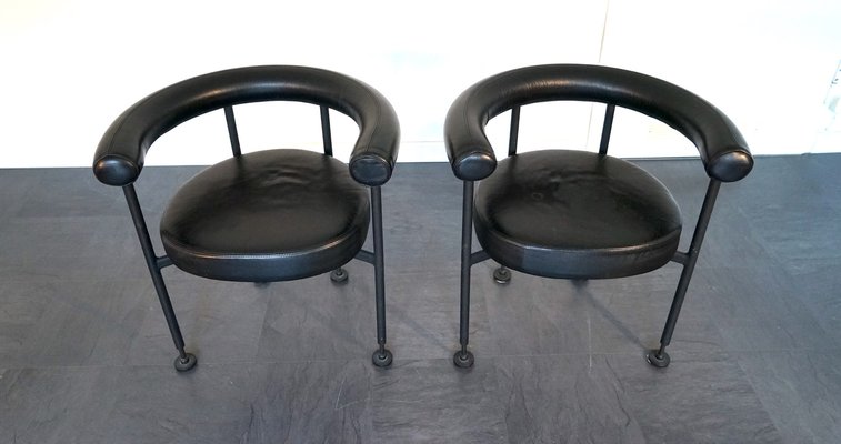 Vintage Black Leather Side Chairs by Martin Visser 1979, Set of 2-CIP-2023640