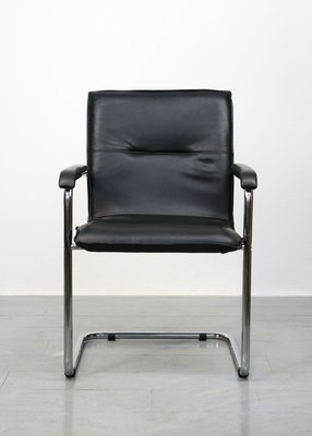 Vintage Black Leatherette Cantilever Desk Chair, 1970s-HGJ-840801