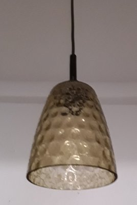 Vintage Black Plastic Assembly Ceiling Lamp with Golden Brown Tinted Glass Screen & Optical Honeycomb Structure, 1970s-HOI-1054224