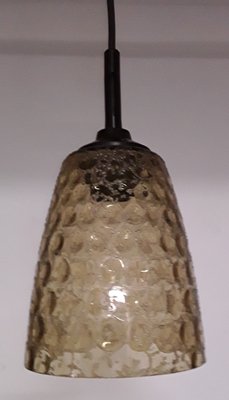 Vintage Black Plastic Assembly Ceiling Lamp with Golden Brown Tinted Glass Screen & Optical Honeycomb Structure, 1970s-HOI-1054224