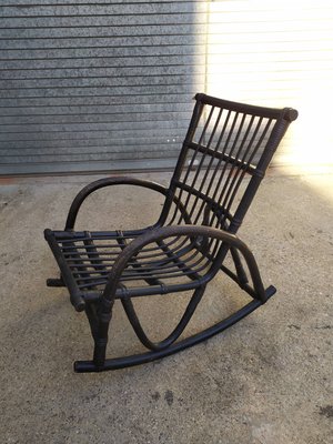 Vintage Black Rattan Rocking Chair, 1960s-EAD-583979