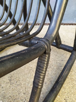 Vintage Black Rattan Rocking Chair, 1960s-EAD-583979