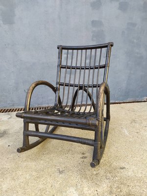 Vintage Black Rattan Rocking Chair, 1960s-EAD-583979