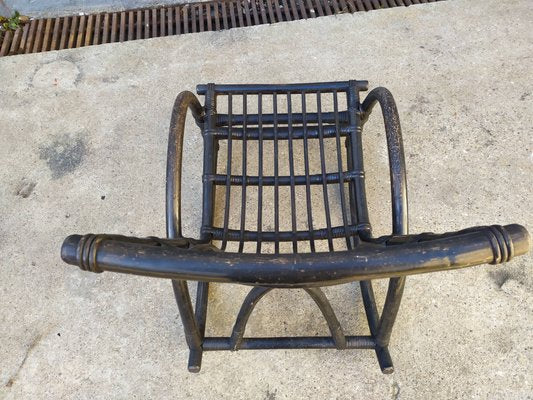 Vintage Black Rattan Rocking Chair, 1960s-EAD-583979