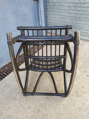 Vintage Black Rattan Rocking Chair, 1960s-EAD-583979