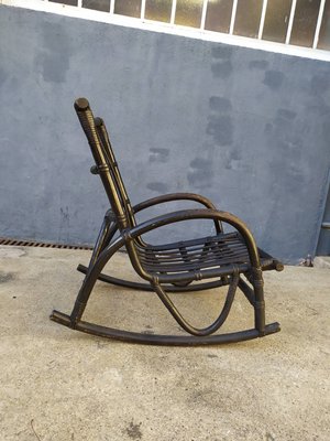 Vintage Black Rattan Rocking Chair, 1960s-EAD-583979