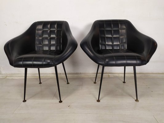 Vintage Black Skai Armchairs, 1960s, Set of 2-EAD-1781979