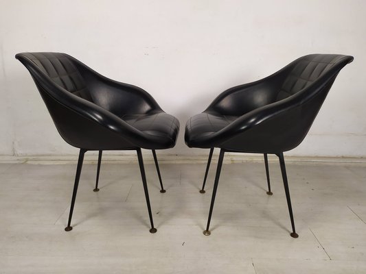 Vintage Black Skai Armchairs, 1960s, Set of 2-EAD-1781979