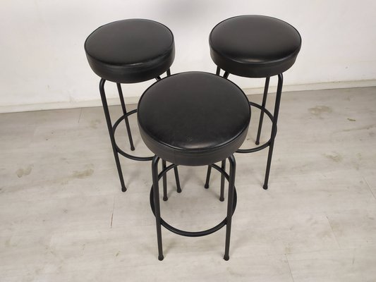 Vintage Black Stools, Set of 3-EAD-1176640