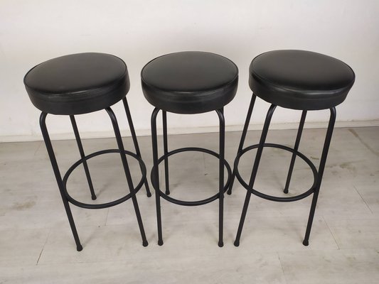 Vintage Black Stools, Set of 3-EAD-1176640