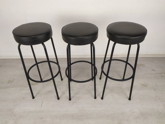 Vintage Black Stools, Set of 3-EAD-1176640