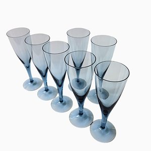 Vintage Blue Champagne Glasses from SKRUF Sweden, Set of 7-JKV-1786098