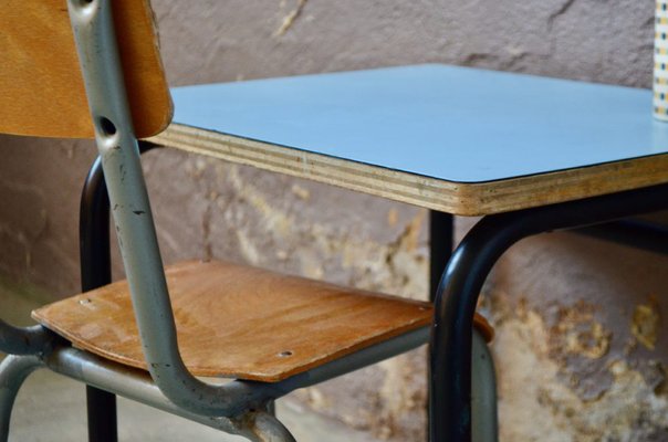 Vintage Blue Desk and Chair, Set of 2-AIU-970462