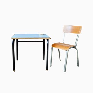 Vintage Blue Desk and Chair, Set of 2-AIU-970462