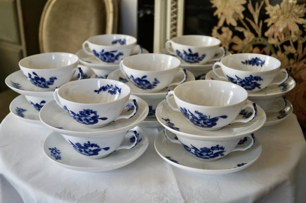 Vintage Blue Flowers Soup Bouillon Cup and Saucers from Royal Copenhagen, 1985, Set of 14-DVX-2033915