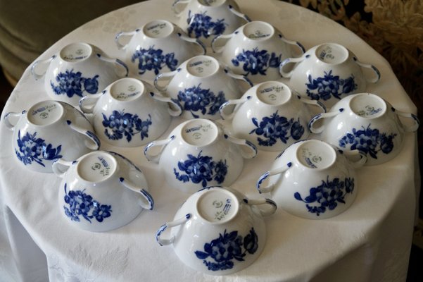 Vintage Blue Flowers Soup Bouillon Cup and Saucers from Royal Copenhagen, 1985, Set of 14-DVX-2033915