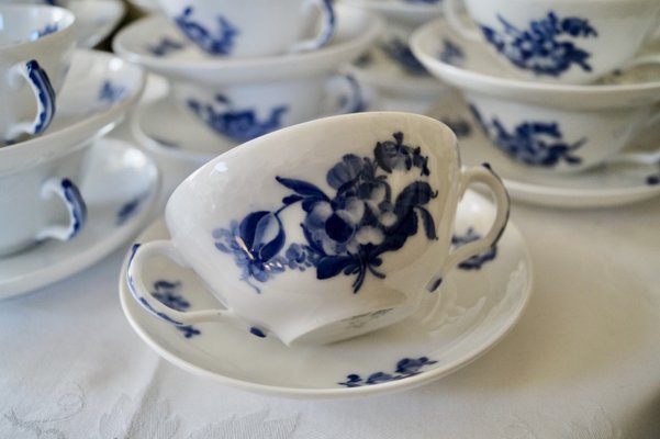 Vintage Blue Flowers Soup Bouillon Cup and Saucers from Royal Copenhagen, 1985, Set of 14-DVX-2033915