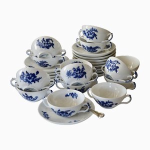 Vintage Blue Flowers Soup Bouillon Cup and Saucers from Royal Copenhagen, 1985, Set of 14-DVX-2033915