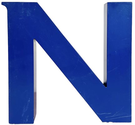 Vintage Blue Iron Facade Letter N, 1970s-CGF-1747341