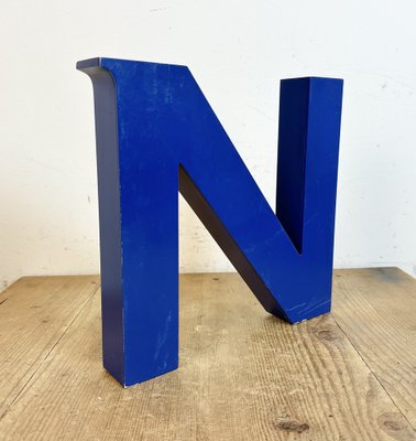 Vintage Blue Iron Facade Letter N, 1970s-CGF-1747341