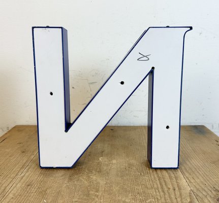 Vintage Blue Iron Facade Letter N, 1970s-CGF-1747341