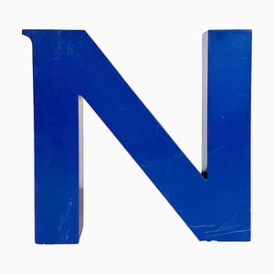 Vintage Blue Iron Facade Letter N, 1970s-CGF-1747341