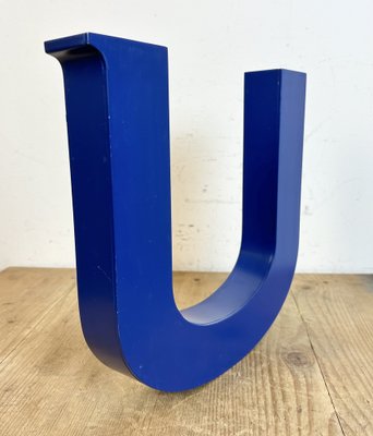 Vintage Blue Iron Facade Letter U, 1970s-CGF-1733959