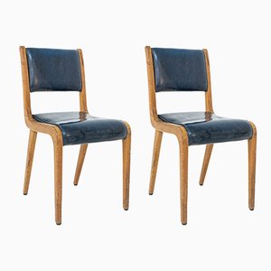 Vintage Blue Leather Italian Armchairs, 1950s, Set of 2-RCE-1166350