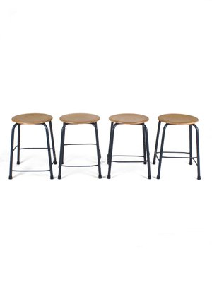 Vintage Blue Metal Frame Stools, Set of 4-PX-623322