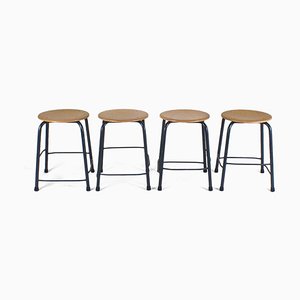 Vintage Blue Metal Frame Stools, Set of 4-PX-623322