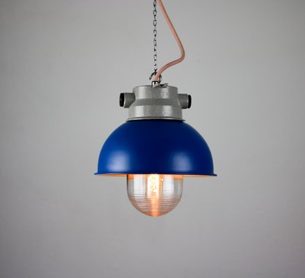 Vintage Blue Small Industrial Pendant Lamp from TEP-HGJ-739242