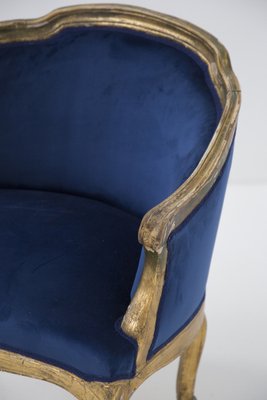 Vintage Blue Velvet and Gilt Wood Armchair, 1890s-RCE-1382802