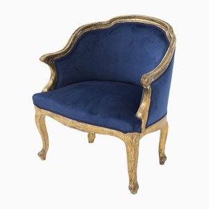 Vintage Blue Velvet and Gilt Wood Armchair, 1890s-RCE-1382802