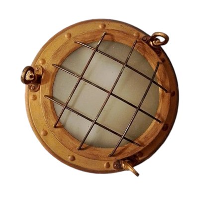 Vintage Boat Brass and Glass Ceiling Lamp, 1980s-TCS-2015904