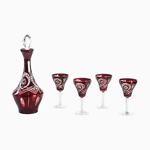 Vintage Bohemian Glass Liqueur Set, Set of 5-ZCI-752378