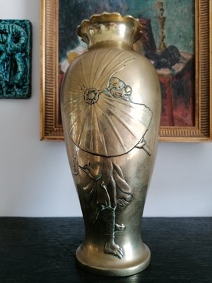 Vintage Boho Chic Brass Yokai Vase-GO-968942