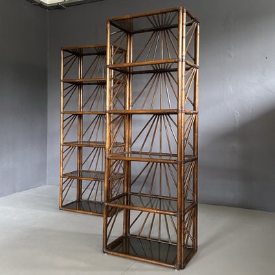 Vintage Bookcases with Glass Shelves, 1970s, Set of 2-YMJ-1704493