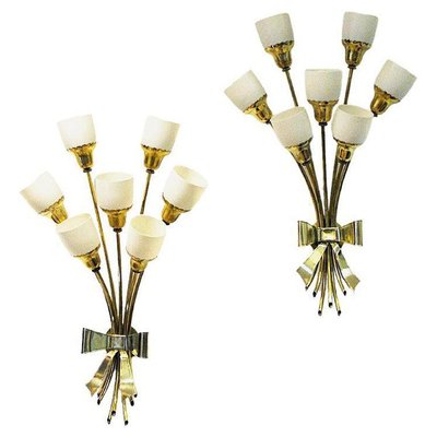 Vintage Bouquet Brass Wall Lamps, 1940s, Set of 2-HEU-1066064