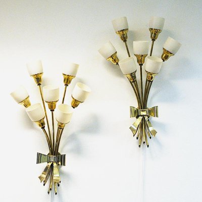 Vintage Bouquet Brass Wall Lamps, 1940s, Set of 2-HEU-1066064