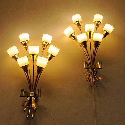 Vintage Bouquet Brass Wall Lamps, 1940s, Set of 2-HEU-1066064