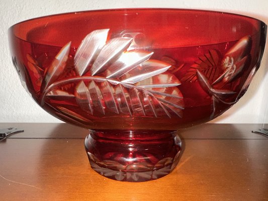 Vintage Bowl Ruby with Enveloped Flowers and Leaves of Badash Crystal-SZM-1785858