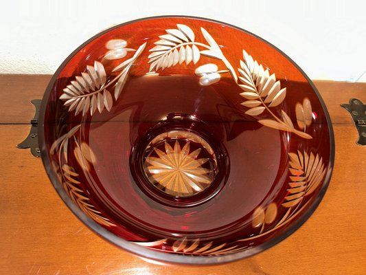 Vintage Bowl Ruby with Enveloped Flowers and Leaves of Badash Crystal-SZM-1785858