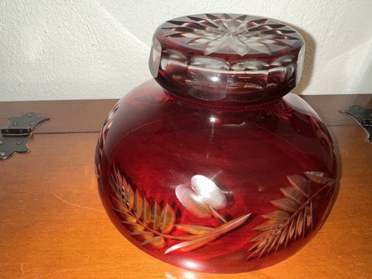 Vintage Bowl Ruby with Enveloped Flowers and Leaves of Badash Crystal-SZM-1785858