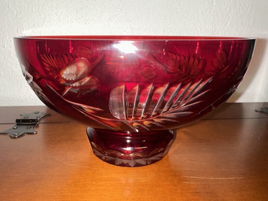 Vintage Bowl Ruby with Enveloped Flowers and Leaves of Badash Crystal-SZM-1785858