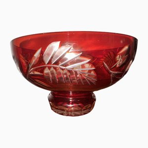 Vintage Bowl Ruby with Enveloped Flowers and Leaves of Badash Crystal-SZM-1785858