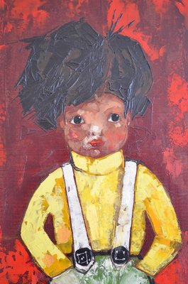 Vintage Boy with a Duck Oil Painting, 1960s-OV-644486