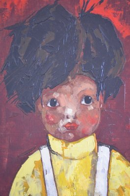 Vintage Boy with a Duck Oil Painting, 1960s-OV-644486